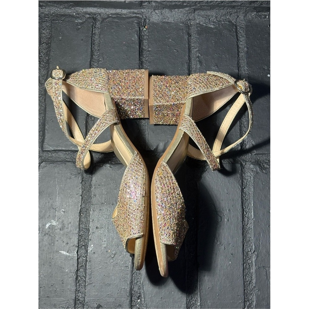 Alex Marie Gold Multi Color Glitter Block Heel Ankle Strap Sandals Womens 9M - Picture 3 of 7